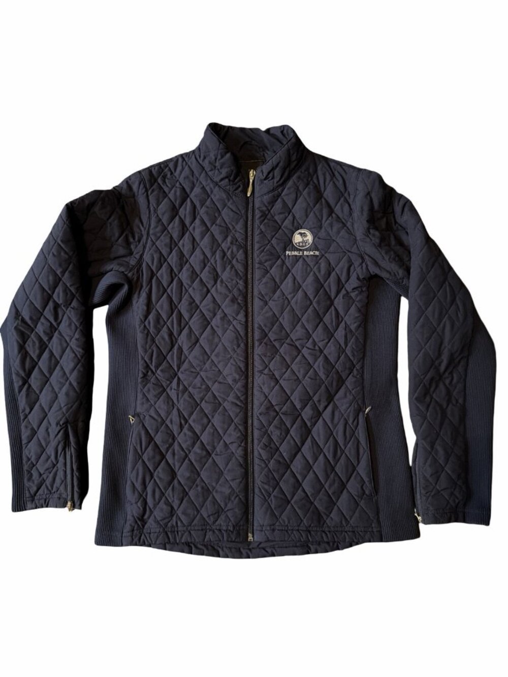 Straight Down Women's Elm Quilted Golf Jacket Full Zip Pebble Beach Navy Large